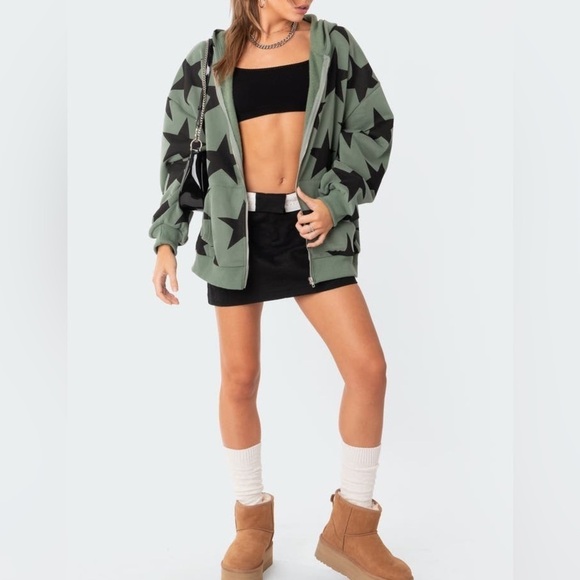 Star at Me Oversize Hoodie EDIKTED women’s size medium / large olive green new - Picture 8 of 8